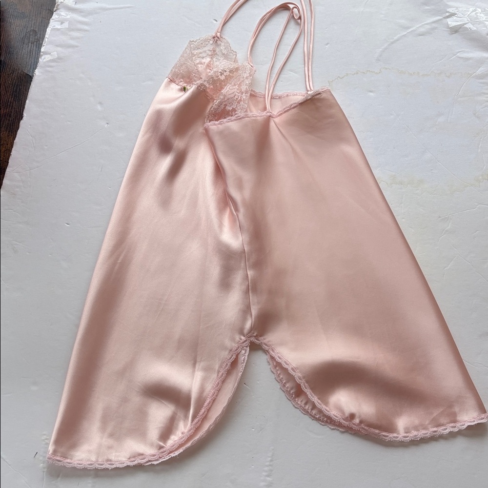 Vintage 80’s Victoria Secret Lace Satin Peach Pink 70s Gold Crown Label Romantic - Picture 7 of 17